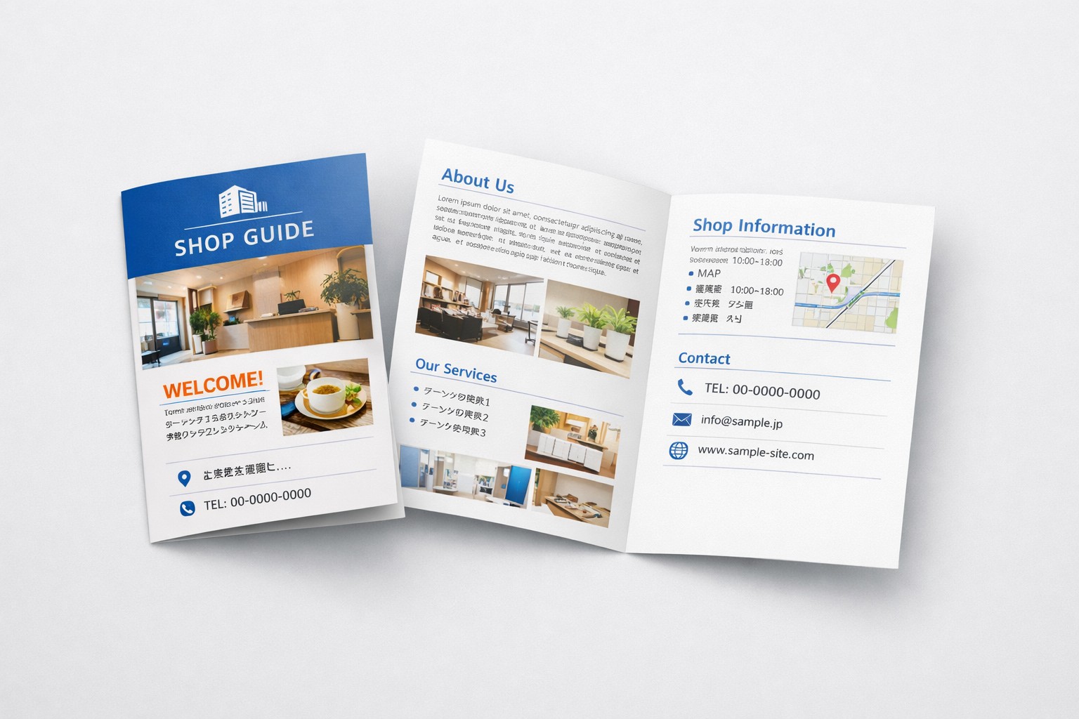 大阪 店舗案内パンフレット 二つ折り（A4→A5）見本