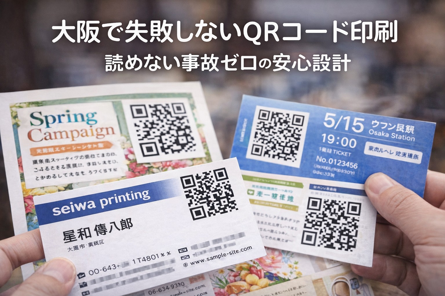 大阪 QRコード印刷 失敗しない安心設計（余白・サイズ・色・紙質の調整イメージ）